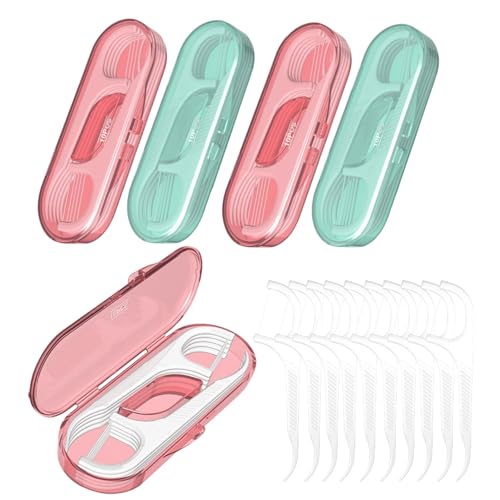 5 Pack Travel Dental Floss Pick Case with 50 Pcs Premium Toothpick Sticks - Floss Pick Holder for Teeth Cleaning, Mini Tra...