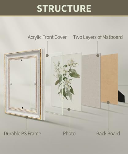 Sonefreiy 8x10 Picture Frame, White Gold Vintage Antique Retro 8 x 10 Photo Frame Desk and Wall Hanging Wedding Gift for M...