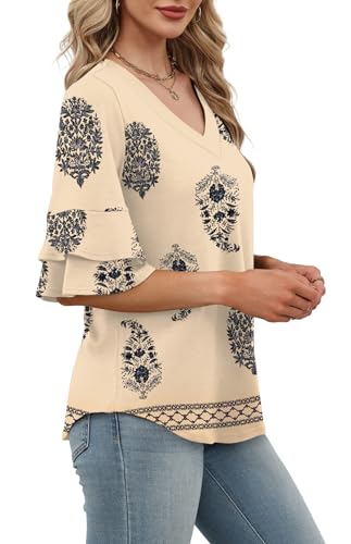 OFEEFAN Spring Tops for Women Boho Shirts Fashion Clothing Cute 3/4 Length Sleeve Blouses Dressy Casual Summer Outfits