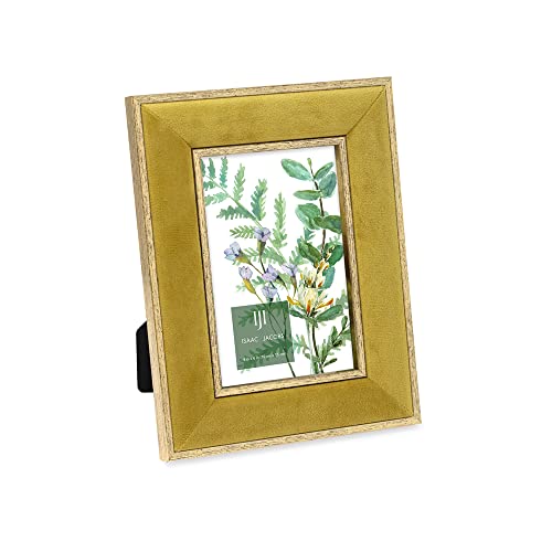 Isaac Jacobs 4x6 Mustard Velvet Picture Frame with Metallic Gold Double Border, Photo Frame, Horizontal & Vertical, Made f...