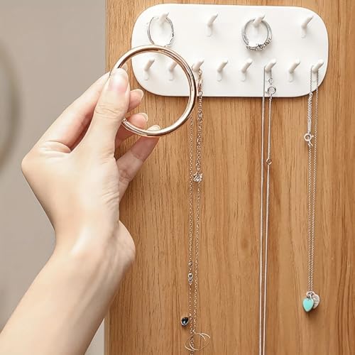 2PCS Wall Mounted Jewelry Organizer Storage Rack, White Plastic Earrings Necklace, Gifts, Bedroom-Bathroom-Kitchen-Decor