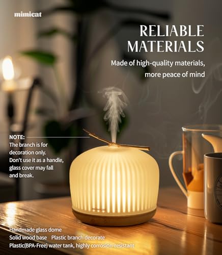 mimicat Quiet Aromatherapy Diffuser Glass: 230ML Ultrasonic Cool Mist Scent for Home with Night Light - Aesthetic for Wome...