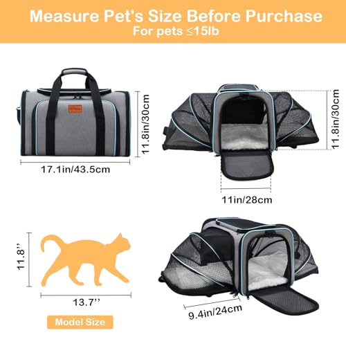 VeluXanipyr Expandable Airline Approved Pet Carrier, Soft-Sided Travel Bag for Small Cats Dogs with Hard Shell Base, Remov...