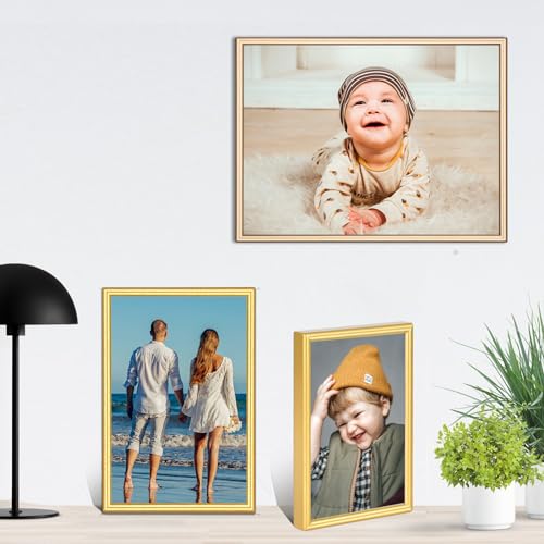 Autjvy 3.5x5 Picture Frame Matte Gold Modern Simple Thin Aluminum Metal Photo Frame with HD Real Glass, Display for Tablet...