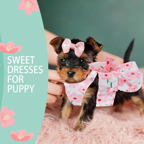 Dog Dress Bowknot Harness Leash Set for Small Girl Dogs Pink Floral Dog Cat Clothes Cute Puppy Outfits Pet Clothes Spring ...