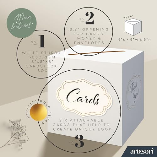 ARTESORI Gift Card Box for Party — White Card Box for Wedding Reception, Birthday, Baby Shower with Slot — Ideal for Gift ...