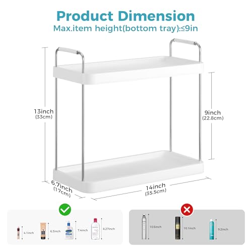 Vtopmart 2-Tier Bathroom Countertop Organizer, Vanity Dresser Counter Tray Shelf for Skincare, Perfume, Makeup, Silver