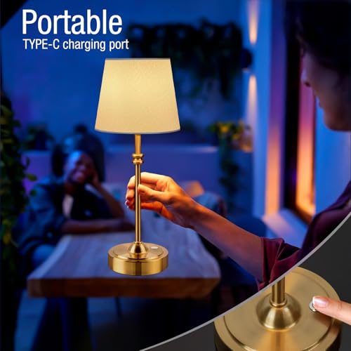 ONEWISH Cordless Lamp-Battery Operated Table lamp, 4000mAh Rechargeable, Stepless Dimmable, Small Touch Bedside Lamp with ...