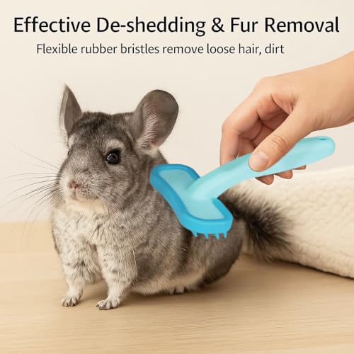 Oxiros 2 Pack Bunny and Chinchilla Grooming Brush – Soft Silicone De-Shedding Bath & Massage Comb for Rabbits, Guinea Pig...