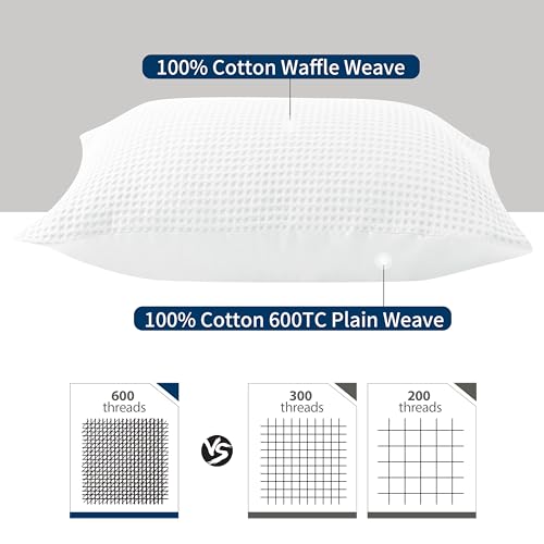 100% Egyptian Cotton 600 TC Waffle Weave Throw Pillow Covers 2 Pack, Ultra Soft Breathable Euro Pillow Shams Covers, Decor...