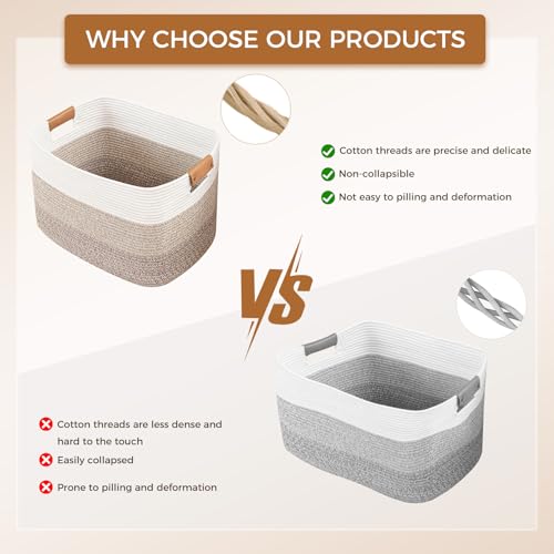 danpinera Blanket Basket, 72L Woven Storage basket with Leather Handle, Eco-friendly Decorative Storage Organization in Ba...