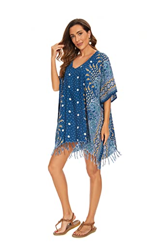 Beautybatik Women Plus Size Tunic Tops Boho Flora Printed Short Sleeve V Neck Shirt XL to 4X