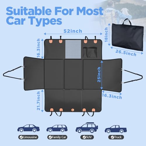 MYJAQI Back Seat Extender for Dogs, Waterproof Dog Car Seat Cover for Back Seat with Hard Bottom, 2026 Upgraded Material, ...