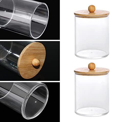 Tbestmax 10-Ounce Qtip Holder Bathroom Jars Canisters for Cotton Ball Swab Pad Storage Dispenzer, Bamboo Lid (2 Pack)