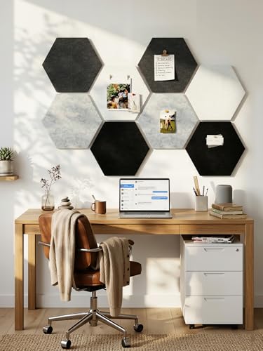 Uoisaiko 8 Pack Hexagon Felt Bulletin Board Tiles - 11.8" Large Thick Pin Board for Walls with 30 Push Pins, DIY Boards fo...