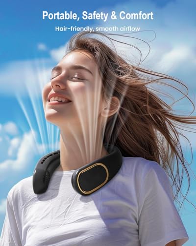SHEWIND Portable Neck Fan - 5000mAh Rechargeable Hands-Free Wearable Fan | 4 Speeds, Bladeless & LED Display | Personal Co...