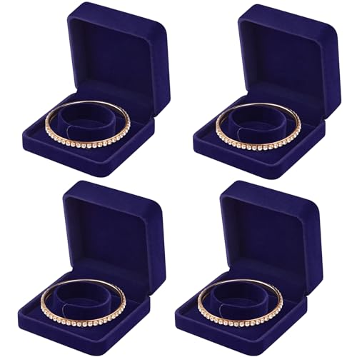 LETURE 4 Pieces Classic Velvet Bracelet Bangle Pendant Necklace Gift Box, Travel Jewelry Box Display Storage Case for Gif...