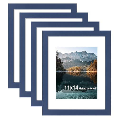 SZYUU 11x14 Picture Frame Set of 4, High Definition Real Glass, Display Pictures 8x10 with Mat or 11x14 Without Mat, Galle...