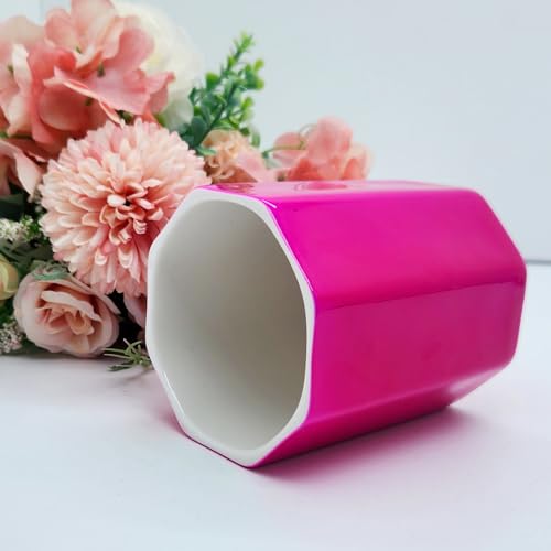 LEAZUL Pen Holder, Makeup Brush Holder Ceramic Shiny Gold Spring Floral Pattern Pencil Cup for Girls Kids Women Durable St...
