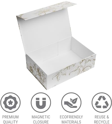 Sorarto Luxury Keepsake Gift Box | Gold Floral Decorative Boxes with Magnetic Lids for Presents, Wedding Memory Box, and B...