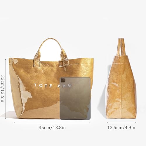 Lushandy PVC Tote Bag Women's Plastic Tote Purse Large Letters Print Hobo Handbag for Work, Beach, Gift