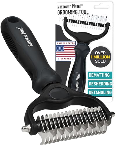 Maxpower Planet Hair Brush - Double Sided Shedding, Dematting Undercoat Rake for Dogs and Cats, Extra Wide Dog Grooming Br...