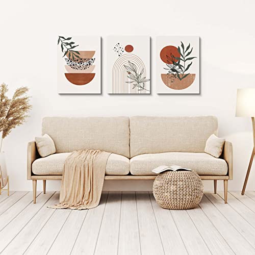 Boho Wall Art Prints, Boho Wall Decor, Abstract Geometric Prints Black Beige Terracotta Minimalist Art, Natural Framed Can...