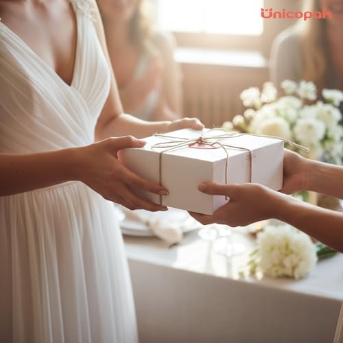 UnicoPak 6 Pack 8x8x3.5 White Gift Boxes Bulk, Gift Boxes with Lids for Presents for Birthday Wedding Bridesmaid Proposal ...