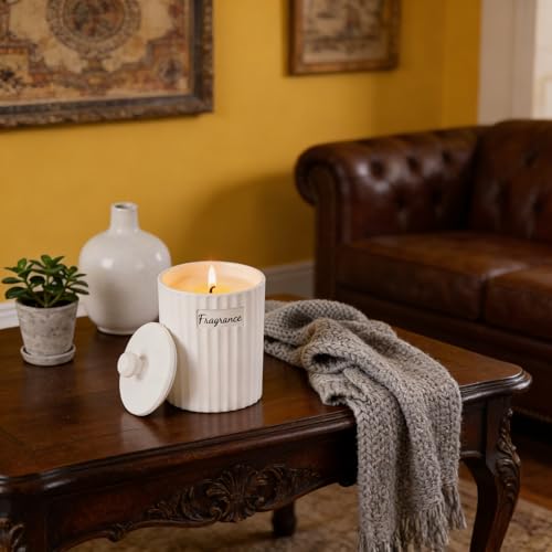 Viyffo Lavender & Eucalyptus Candle, Matte White Ceramic Jar Scented Candle Gift for Women, Non Toxic Soy, 30-40 Hours Lon...