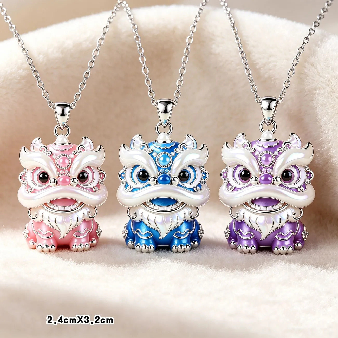 1pcs  Color Enamel 3D Chinese Lion Pendant Necklace, Cute Traditional Oriental Style, For Daily Wear & New Year Lucky Gifts