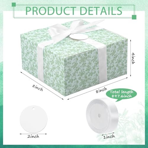 Faccito Green 8 Pack Floral bridesmaid proposal Gift Boxes 8 x 8 x 4 Inch Flower Paper Boxes with Ribbon Label Card for We...