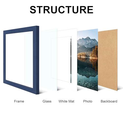 SZYUU 11x14 Picture Frame Set of 4, High Definition Real Glass, Display Pictures 8x10 with Mat or 11x14 Without Mat, Galle...