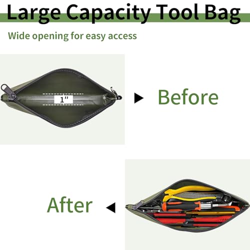 3 Pack Premium Tool Pouches Zipper Bag, Small Tools Bags with Carabiner, Heavy Duty Flat Bottom Utility Multipurpose Stora...