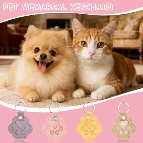 Evowatt 4pcs Pet Paw Shape Leather Keychains, Handmade Fur Keepsake for Cats and Dogs, Unique Pet Hair Memorial Key Rings,...
