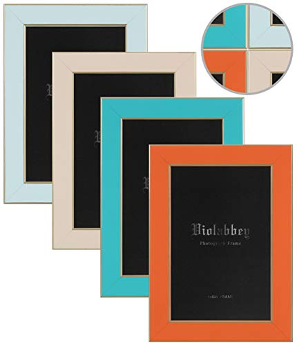 VIOLABBEY 4x6 Picture Frames Set of 4, Colorful Photo Frame of Modern Style, High Definition Tempered Real Glass, Wall Mou...