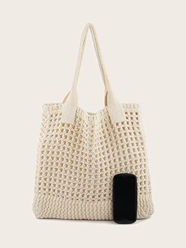 ENBEI Women's Beach Tote Bag, Crochet Knit Hollow Design, Stylish Tote for Beach,Travel and Everyday Use Aesthetic Handbag