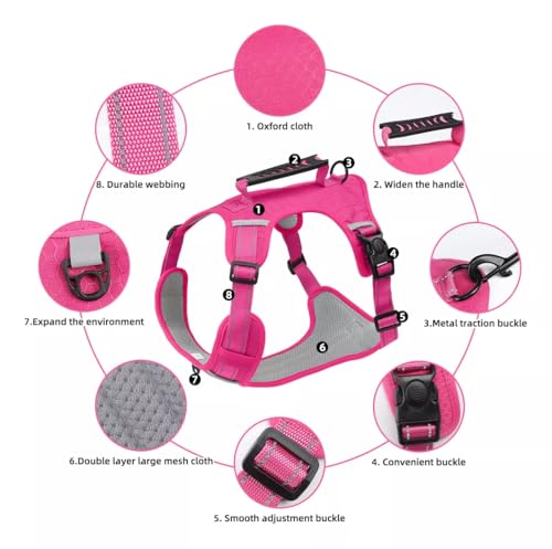 UNA MASCOTA Dog Harness No Pull Adjustable Reflective,for Medium and Large Small Dog with Leash 59.06in (Fuscia, XL)