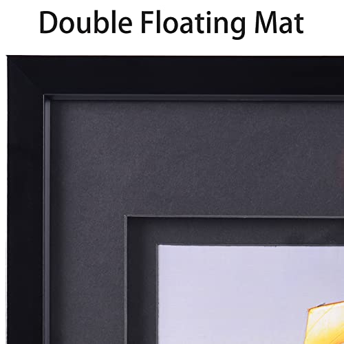 Yaetm 11x14 Double Floating Mat Picture Frame Set of 2, Display Picture 8x10 with Black Double Mat, Polished High Definiti...