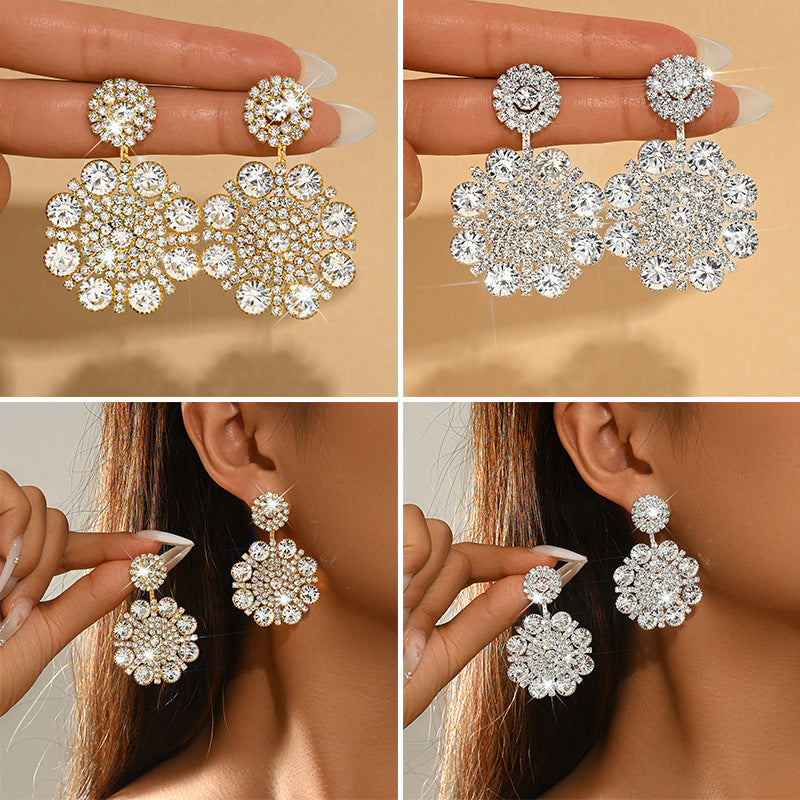 Korean New Eco-Friendly Rhinestone Flower Earrings For Women, Fashionable, Sweet, High-End Crystal Sunflower Earrings, Versatile And Stylish