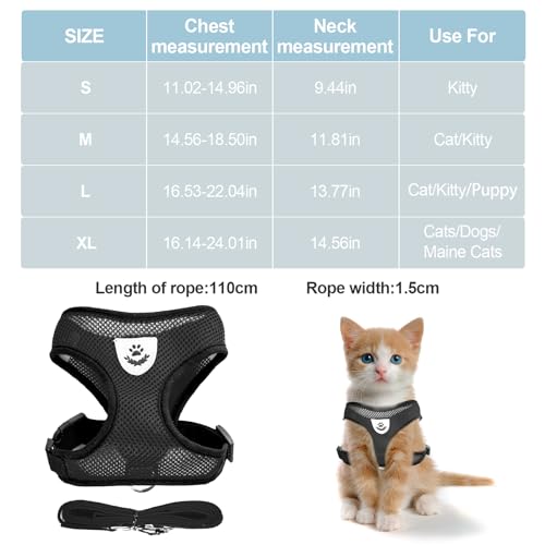 shudyear Summer cat Chest Harness and Leash, Anti-Escape Adjustable Soft mesh cat Leash and Chest Harness Set for All Type...