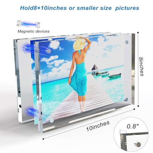 laapee 8x10 Inches Acrylic Picture Frames 1 Pack, Double Sided Magnetic Photo Frames,Free Standing on Desk or Table Clear ...