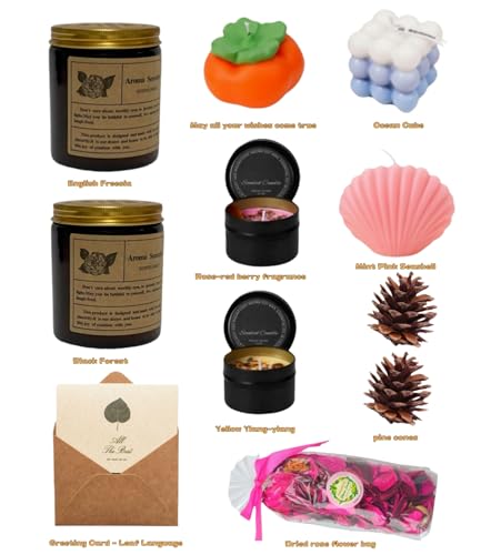 Scented Candles Gift for Women, 12 Pcs Candles & Greeting Card Set for Women, Aromatherapy Soy Wax Candles Gift Set for Bi...