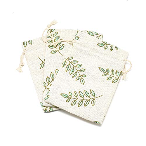 KISSITTY 50 Pack Cotton Cloth Storage Bags with Drawstring Easter 3.9x5.5 Inch Leaf Printed Reusable Jewelry Gift Pouches ...