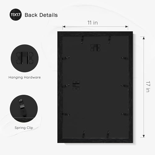Picrit 11x17 Picture Frame Set of 2, Solid Wood with Black Backboard, Displays 8x12 with Mat or 11 x 17 Without Mat, Wall ...