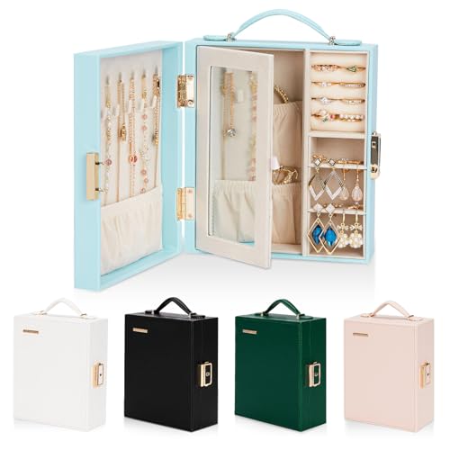 Enthralite Travel Jewelry Case, Essentials for vacation, Portable Bangle Box with Mirror, PU Leather Small Watch Organizer...