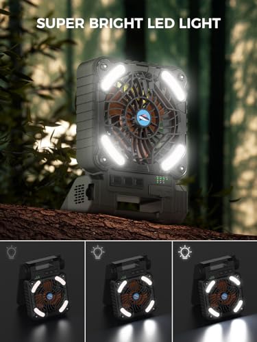 Smiling Shark Camping Fan with LED Lantern, USB Rechargeable Solar Camp Fan with 4 Speeds Powerful Wind & 3 Timer 90° Fold...