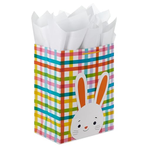 Hallmark 17" Extra Large Easter Gift Bag with Tissue Paper (Bunny Face, Rainbow Plaid) for Kids Presents, Easter Baskets