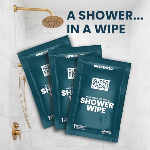 Super Fresh Body Wipes, Large Unscented Shower Wipe for Adults Men Women Kids, Personal Hygiene Cleansing Cloth Enriched w...