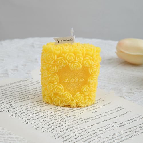 Rose Flower Clusters Aesthetic Scented Candle,Love Heart Handmade Soy Wax Aroma Decorative Candle for Table Photo Prop Val...