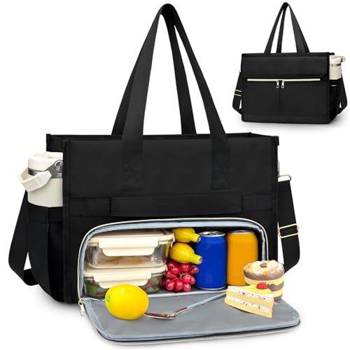 PASMAN Insulated Lunch Bag for Women, 15.6" Laptop Tote with Leakproof Cooler Compartment for Nurse Teacher Work Office an...